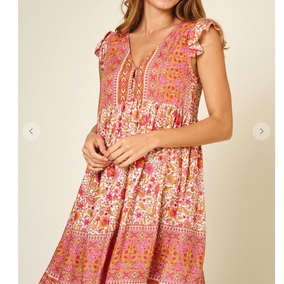 Sleeveless Floral Print Mix Boho Dress - Picture 3 of 8